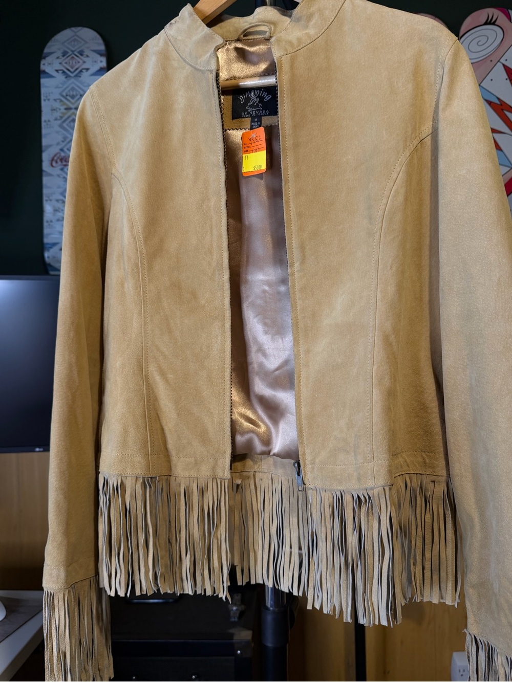 Suede Fringe Women's Jacket in Tan new with tags flying pig nv leather - Picture 2 of 11